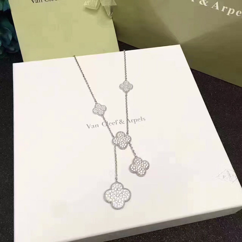 18K Van Cleef & Arpels Magic Alhambra Six Motifs Diamonds Necklace