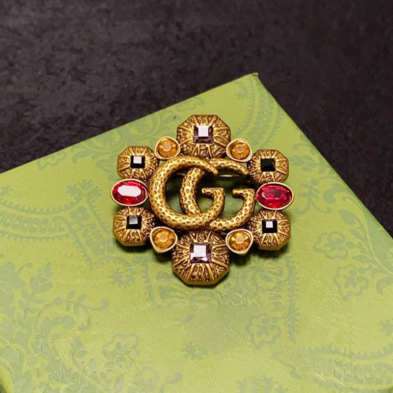 18K Gucci Flower Crystal Brooch