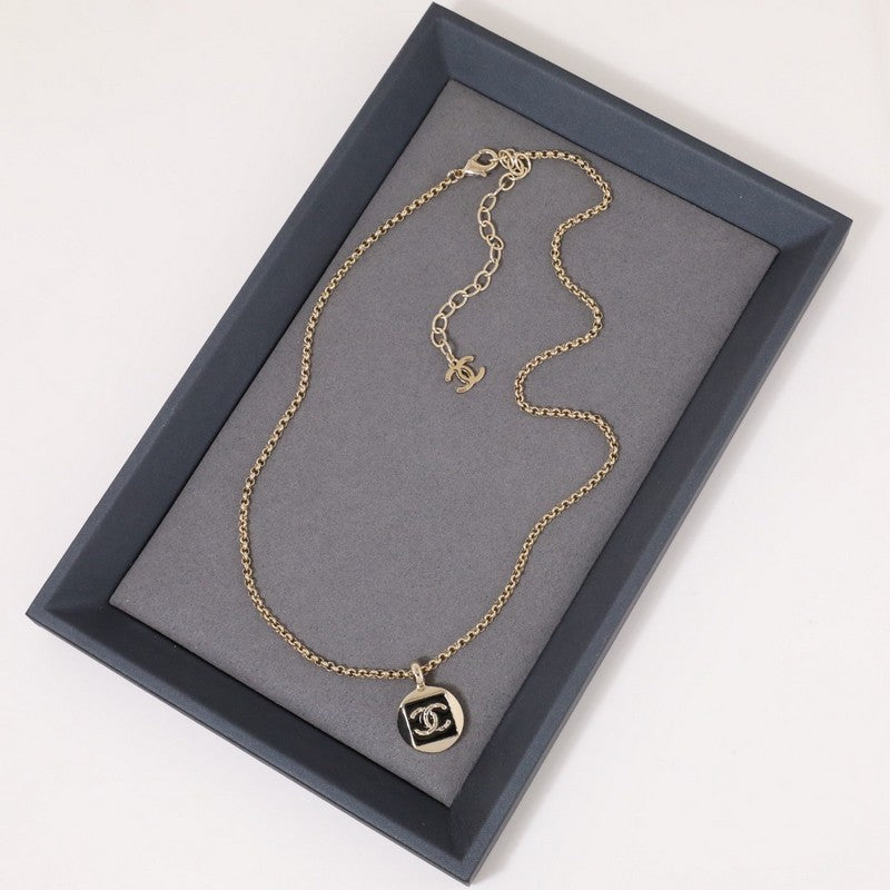 18K Chanel Black & White Logo Gold Necklace