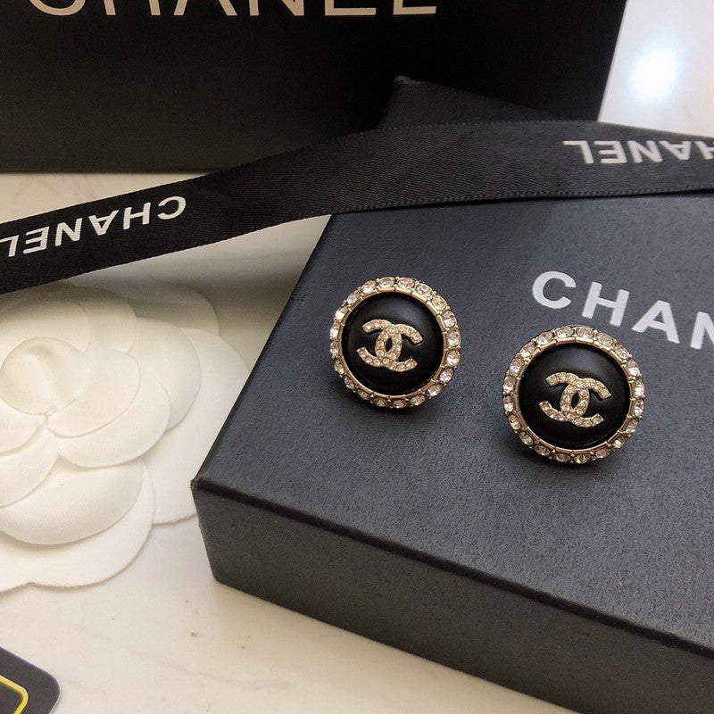 18K Chanel Black Gold Diamond Earrings