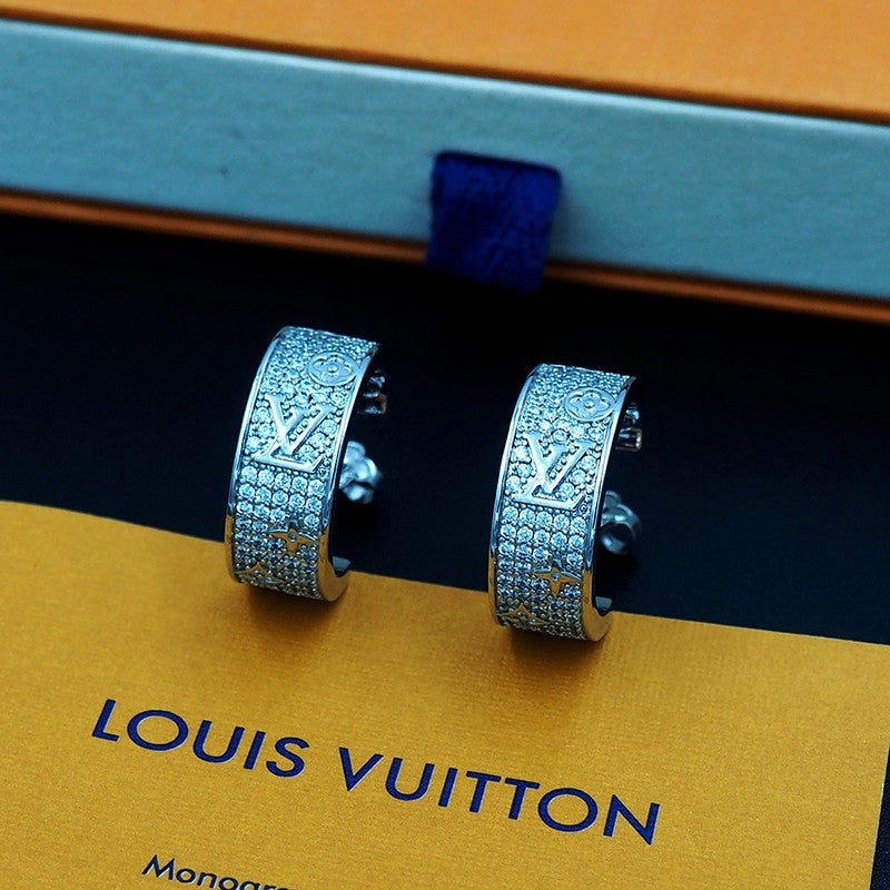 18K Louis Vuitton Pave Diamond Hoop Earrings