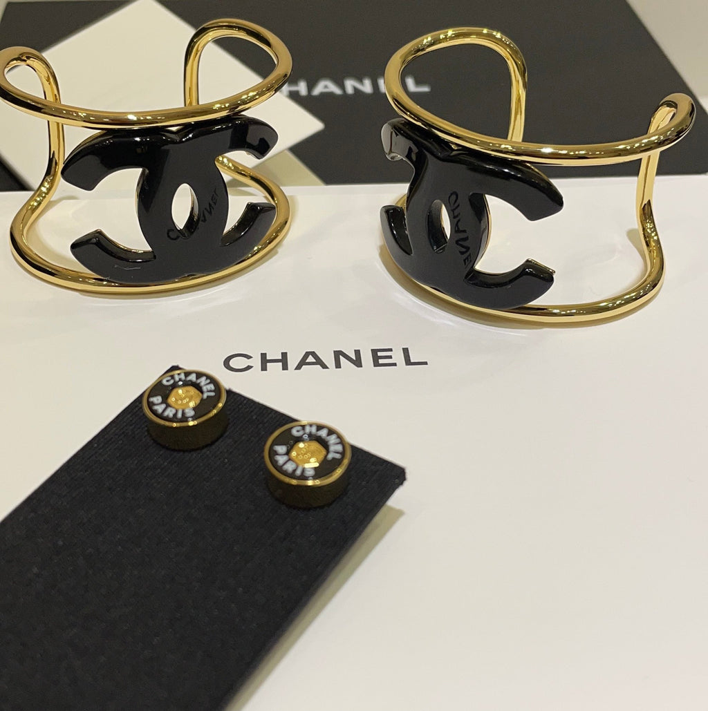 18K Chanel Black Logo Open Cuff Bracelet