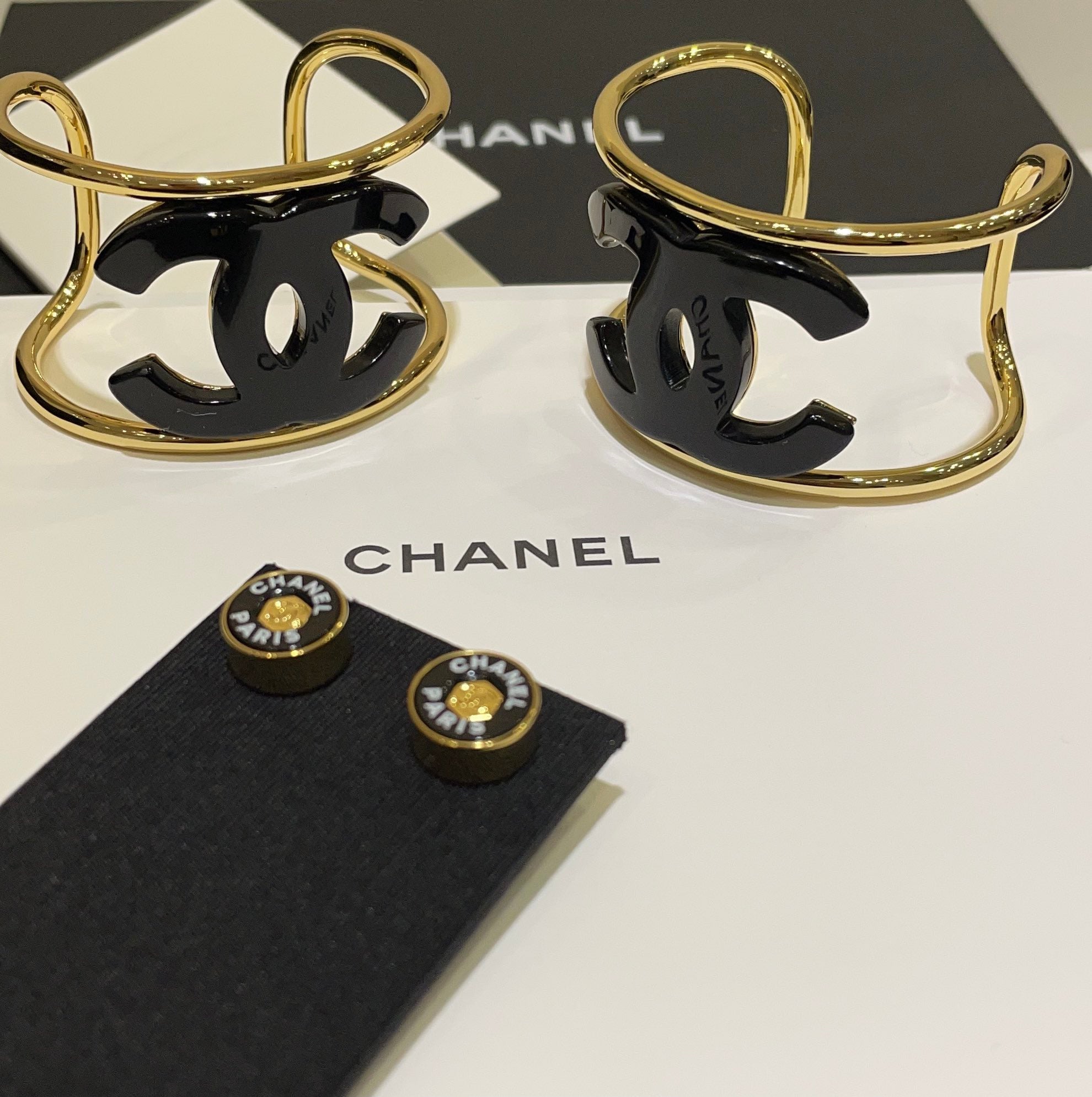 18K Chanel Black Logo Open Cuff Bracelet