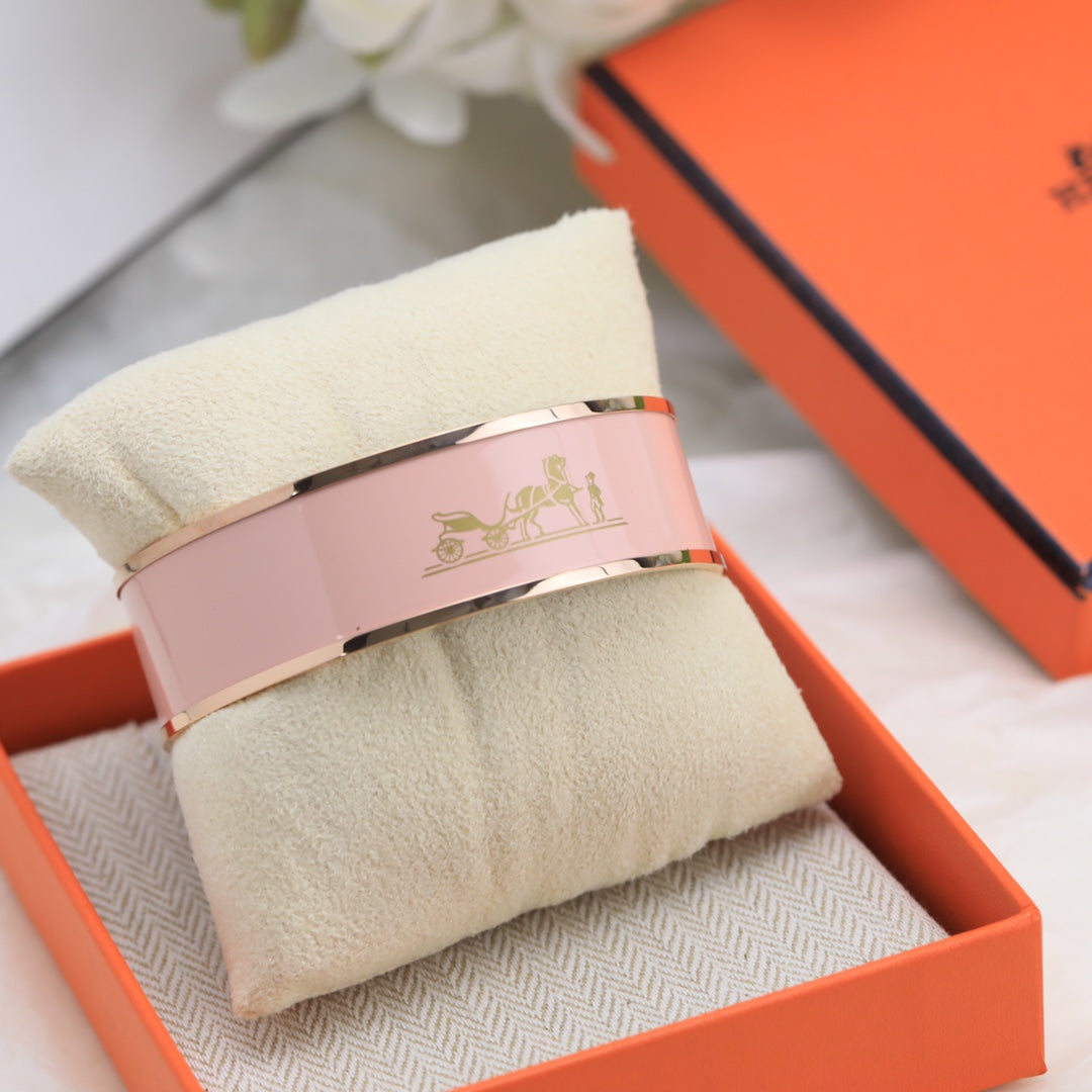 18K Enamel Wide Bangle Hermes Bracelet