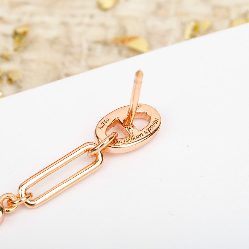 18K Hermes Chaine D'Ancre Rose Gold Diamond Earrings