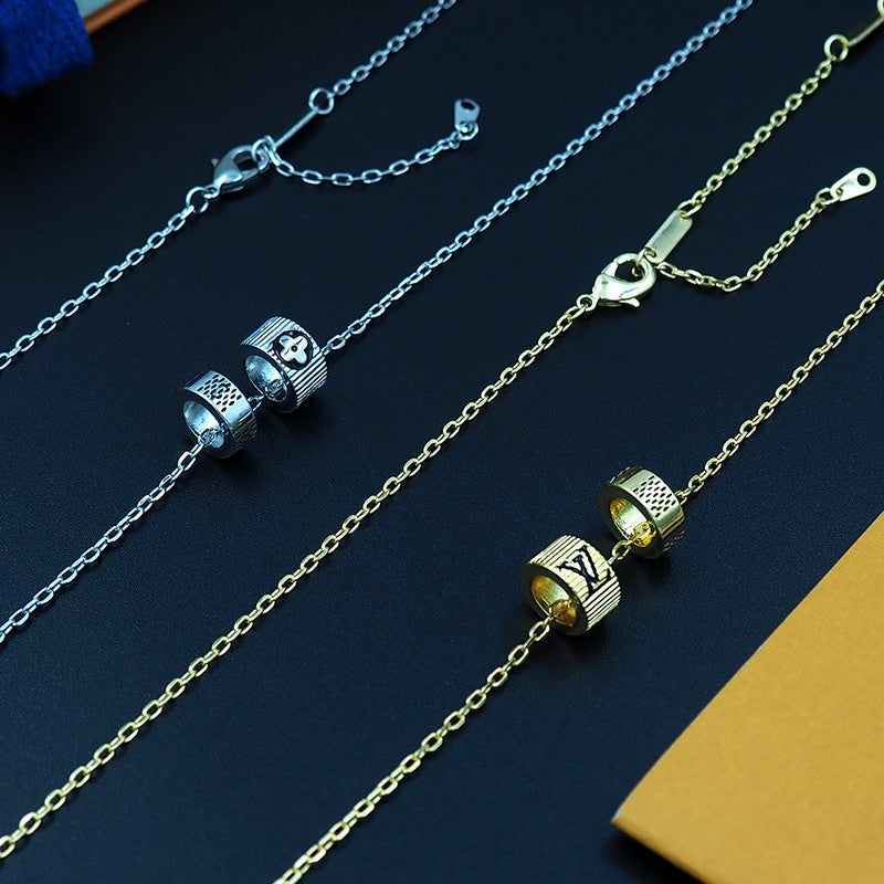 18K Louis Vuitton Damier Rings Pendant Necklace