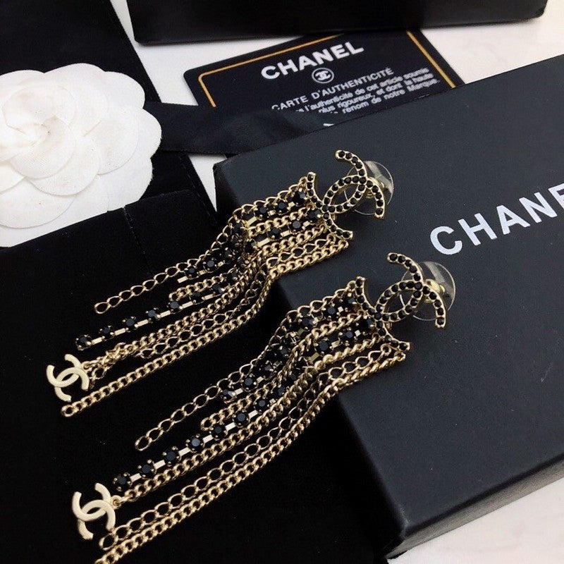 18K Chanel Black Crystal Tassel Earrings