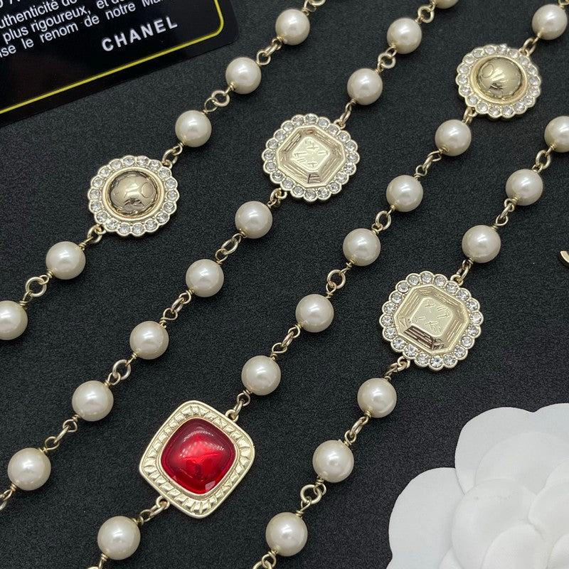 18K Chanel Red Crystal Pearl Long Necklace