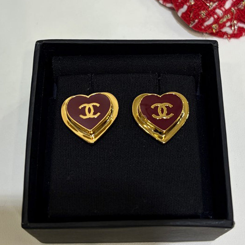 18K Chanel 26P Black & Red Heart Earrings