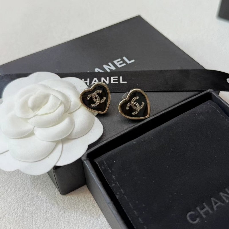 18K Chanel Black Heart Gold Earrings