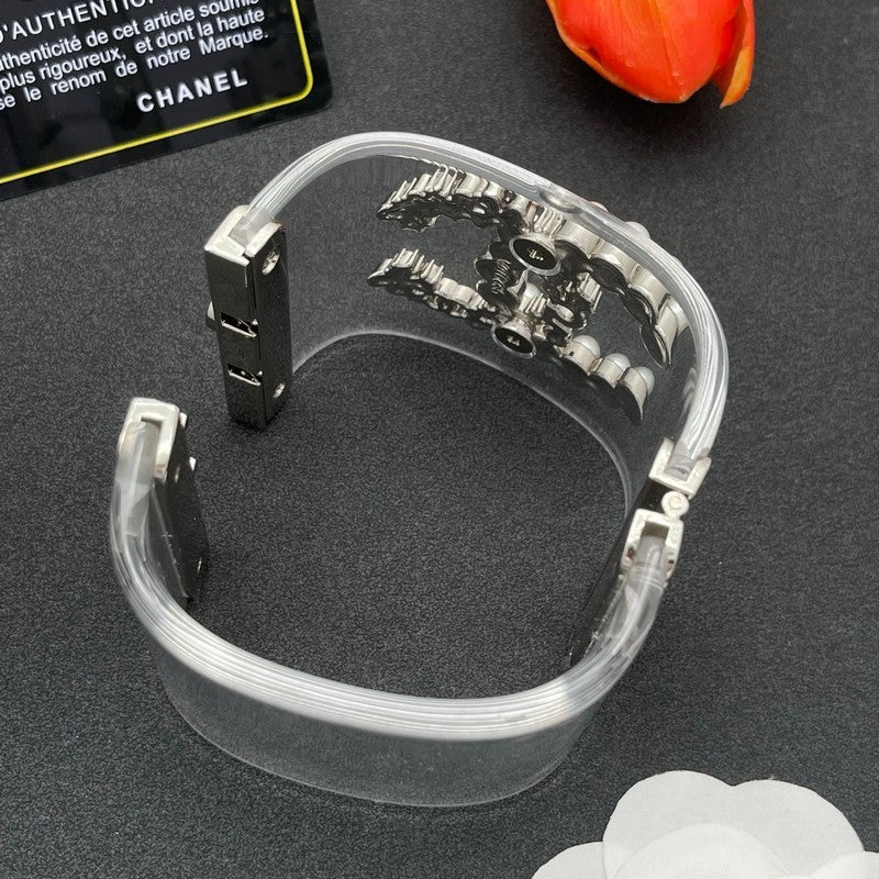 18K Chanel Pearl & Diamond Transparent Cuff Bracelet
