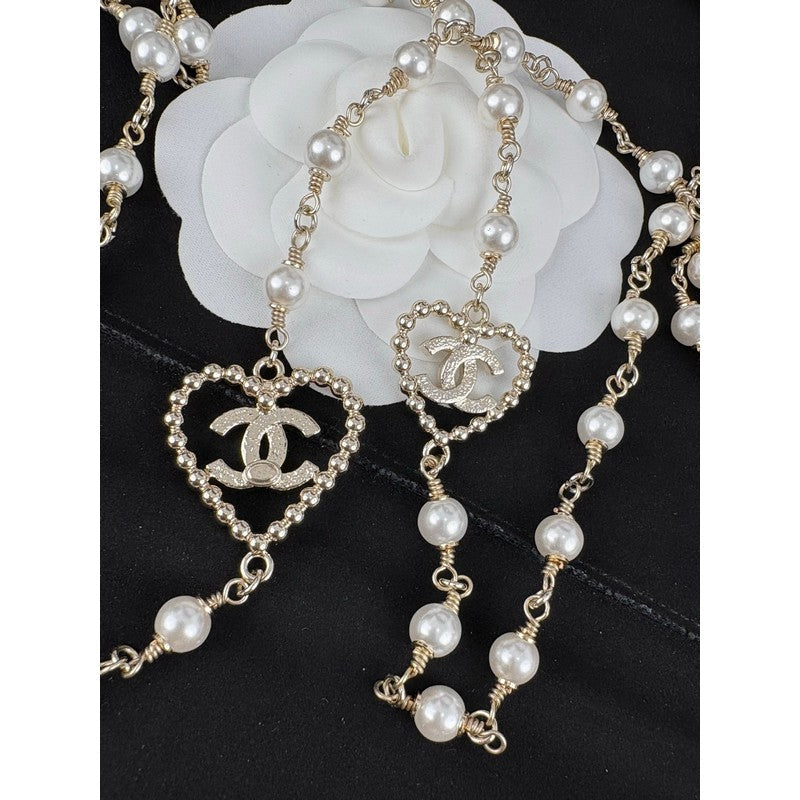 18K Chanel Heart Long Pearl Necklace