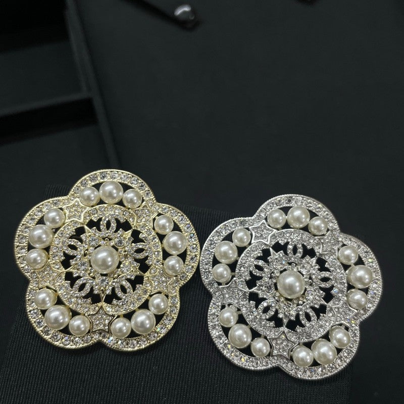 18K Chanel Camellia Diamond Pearl Brooch