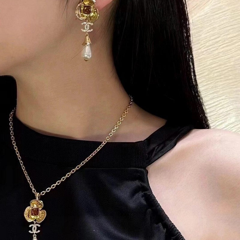 18K Chanel Camellia Red Crystal Earrings