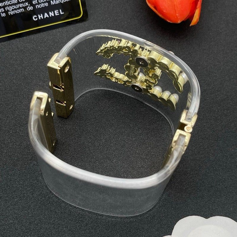 18K Chanel Pearl & Diamond Transparent Cuff Bracelet