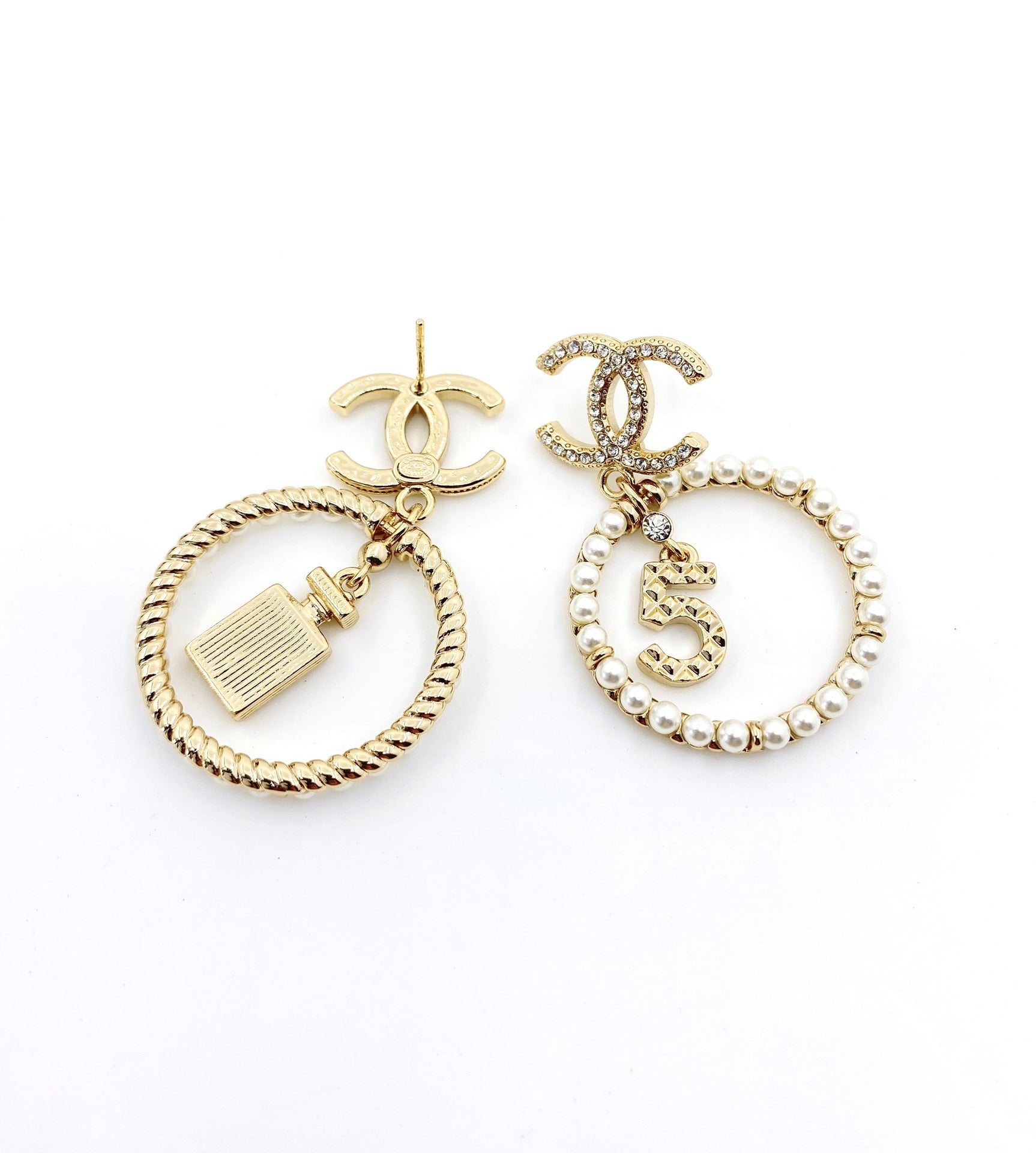 18K Chanel No5 Perfume Pendant Earrings