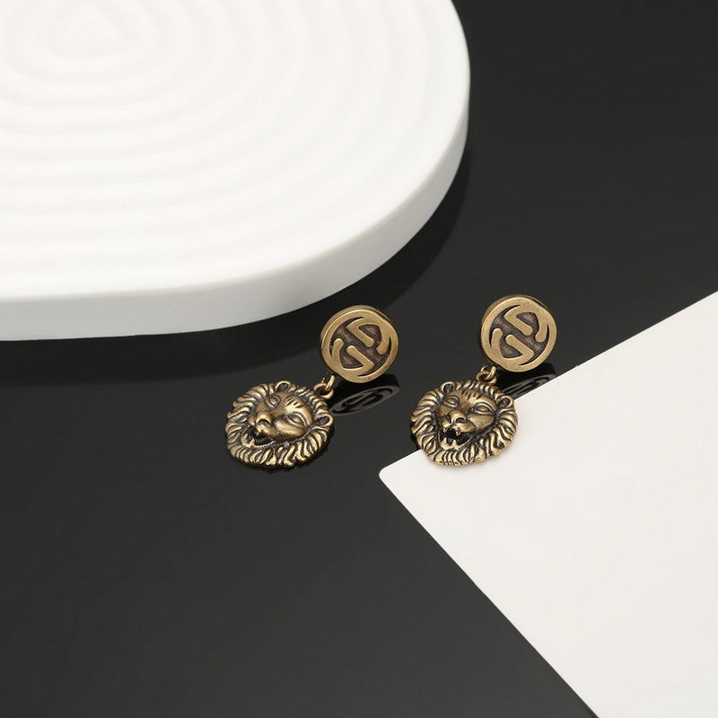 18K Gucci Lion Pendant Earrings
