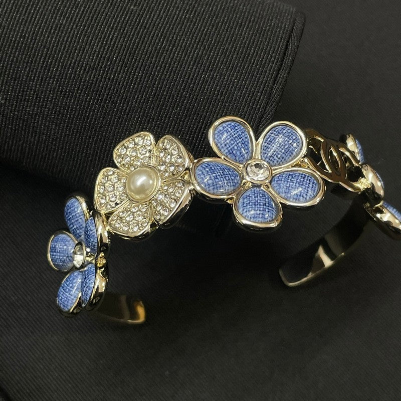 18K Chanel Blue Flower Diamond Cuff Bracelet