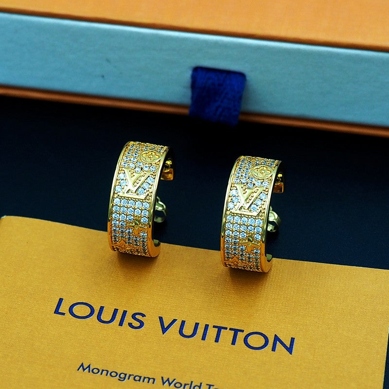 18K Louis Vuitton Pave Diamond Hoop Earrings