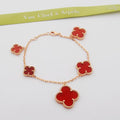 18K Van Cleef & Arpels Magic Alhambra Five Carnelian Motifs Clover Bracelet