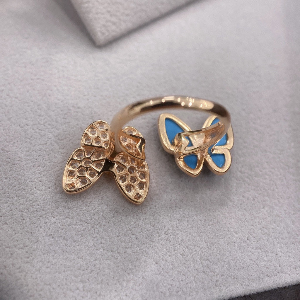18K Van Cleef & Arpels Two Butterfly Between the Finger Turquoise Ring