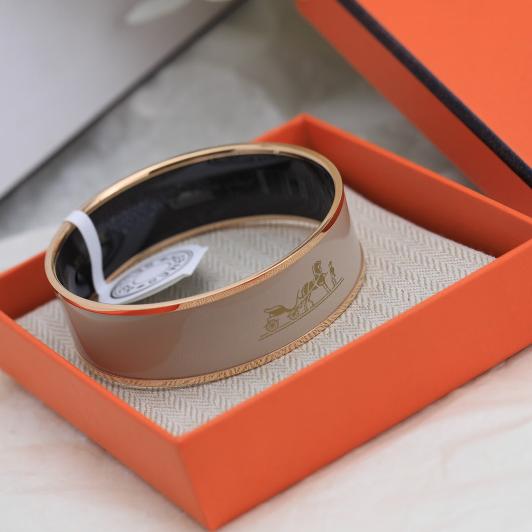 18K Enamel Wide Bangle Hermes Bracelet