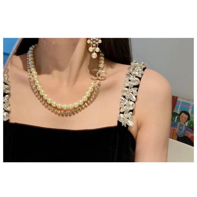18K Chanel Double Chain Pearls Necklace