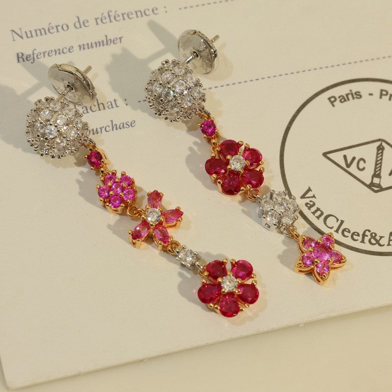 18K Van Cleef & Arpels VCA Flower Diamond Earrings