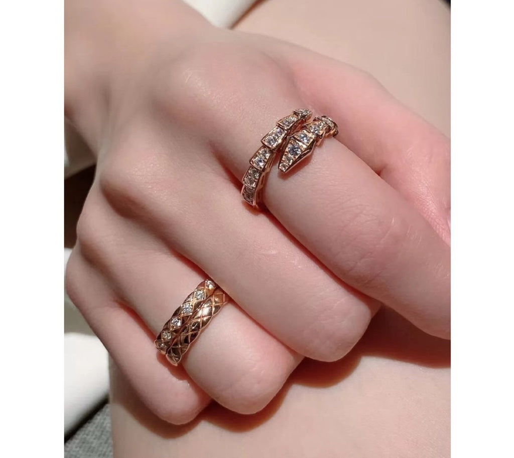 18K BVLGARI BV Serpenti Viper Pave Diamond Ring