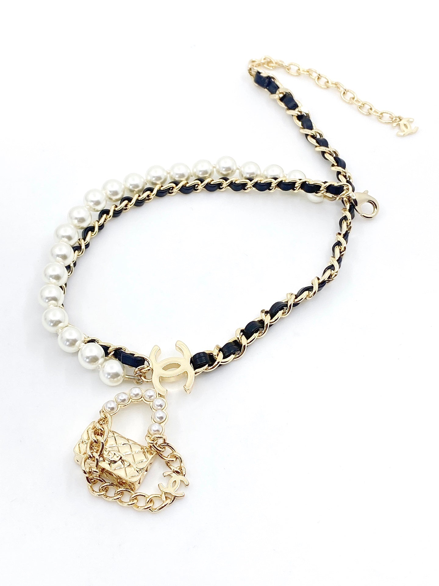18K Chanel Pearl Bag Pendant Necklace