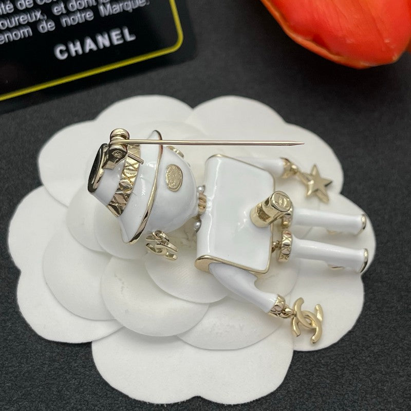 18K Chanel Robot Gabrielle Doll White Brooch