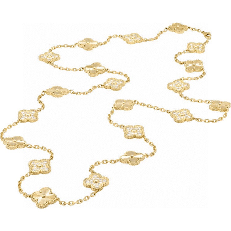 18K Van Cleef & Arpels Vintage Alhambra 20 Motifs Long Necklace