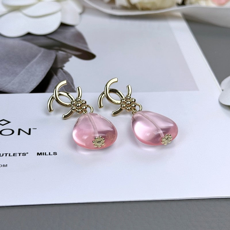 18K Chanel 26C Pink Crystal Gold Earrings