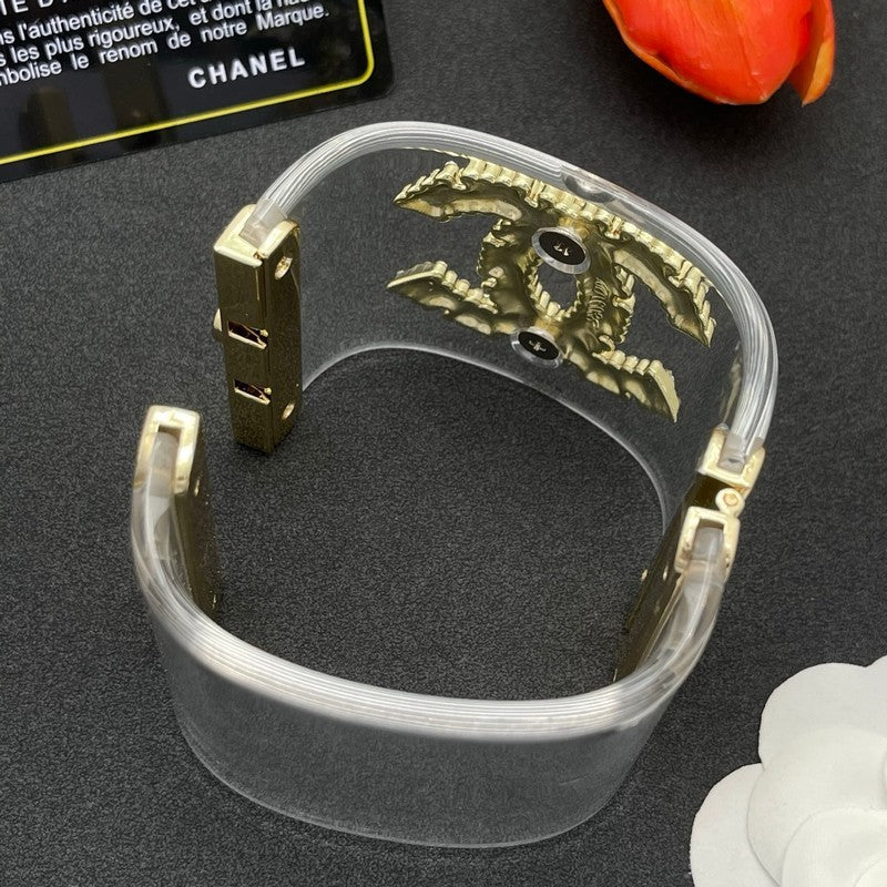 18K Chanel Pearl Diamond Transparent Cuff Bracelet