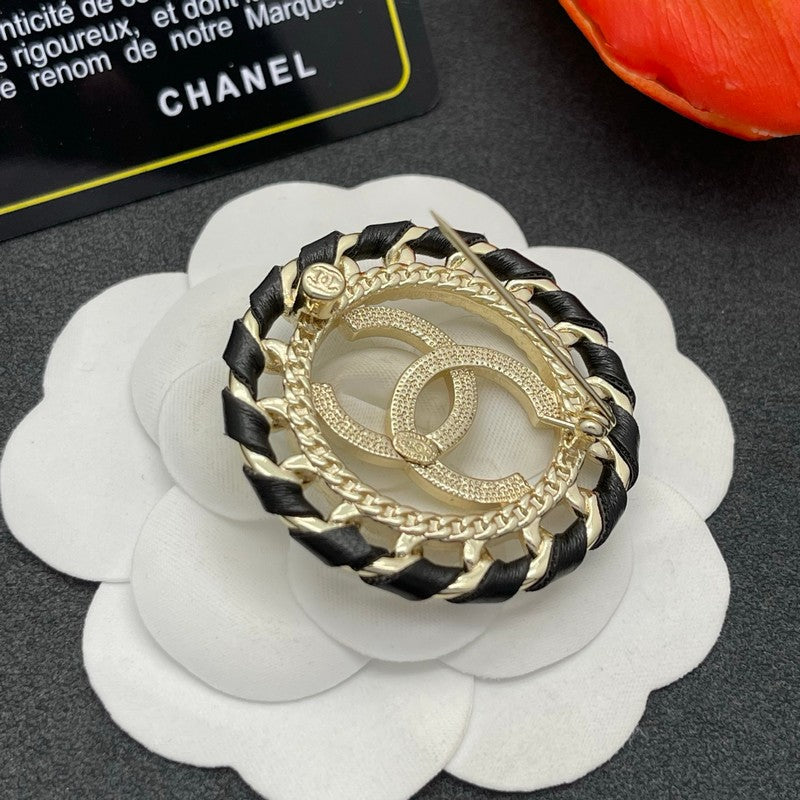 18K Chanel Leather Gold Brooch