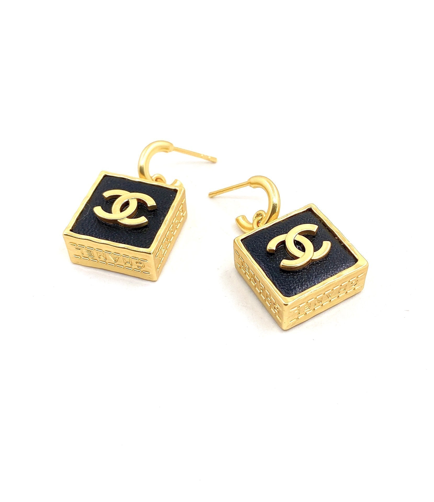 18K Chanel Black Bag Pendant Earrings