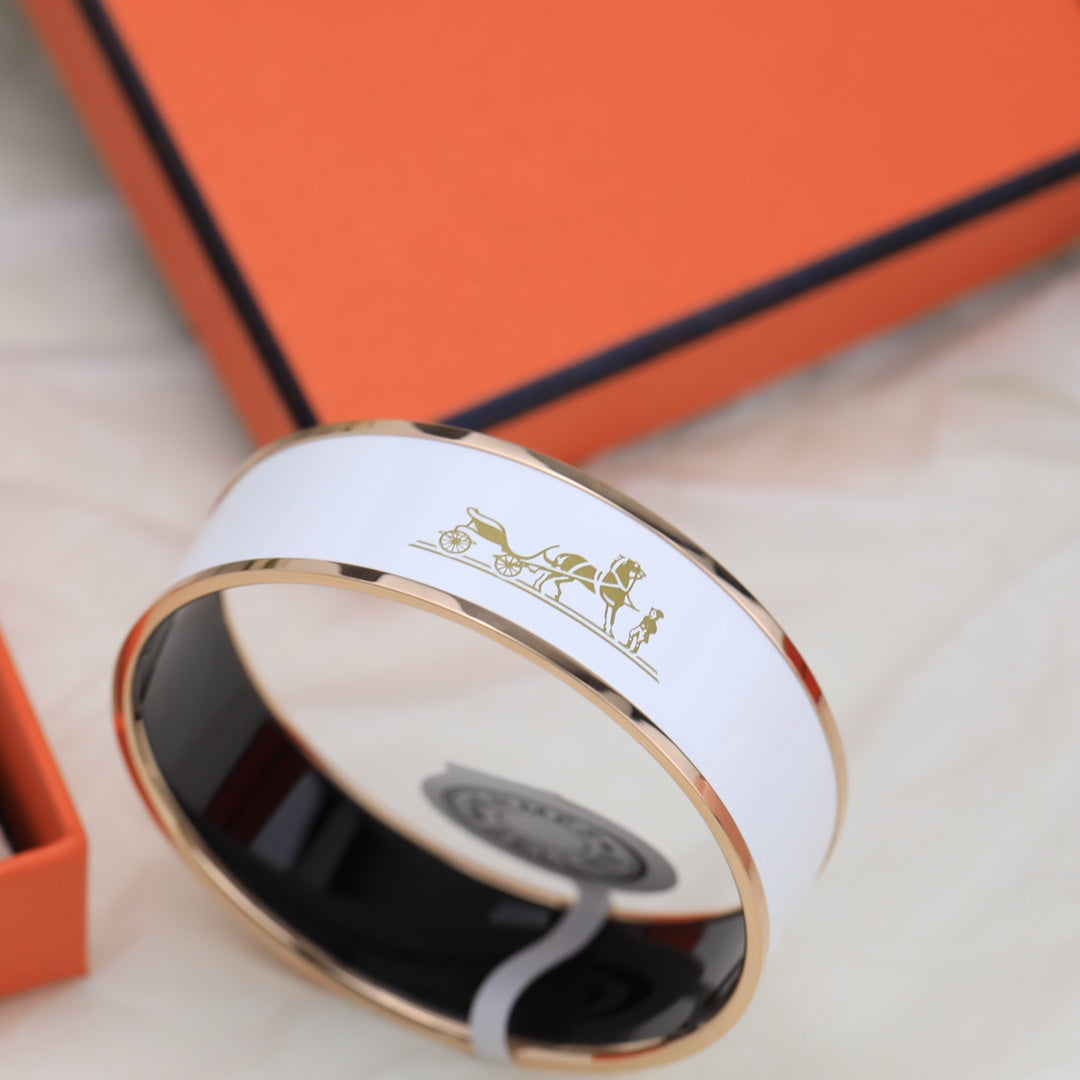 18K Enamel Wide Bangle Hermes Bracelet