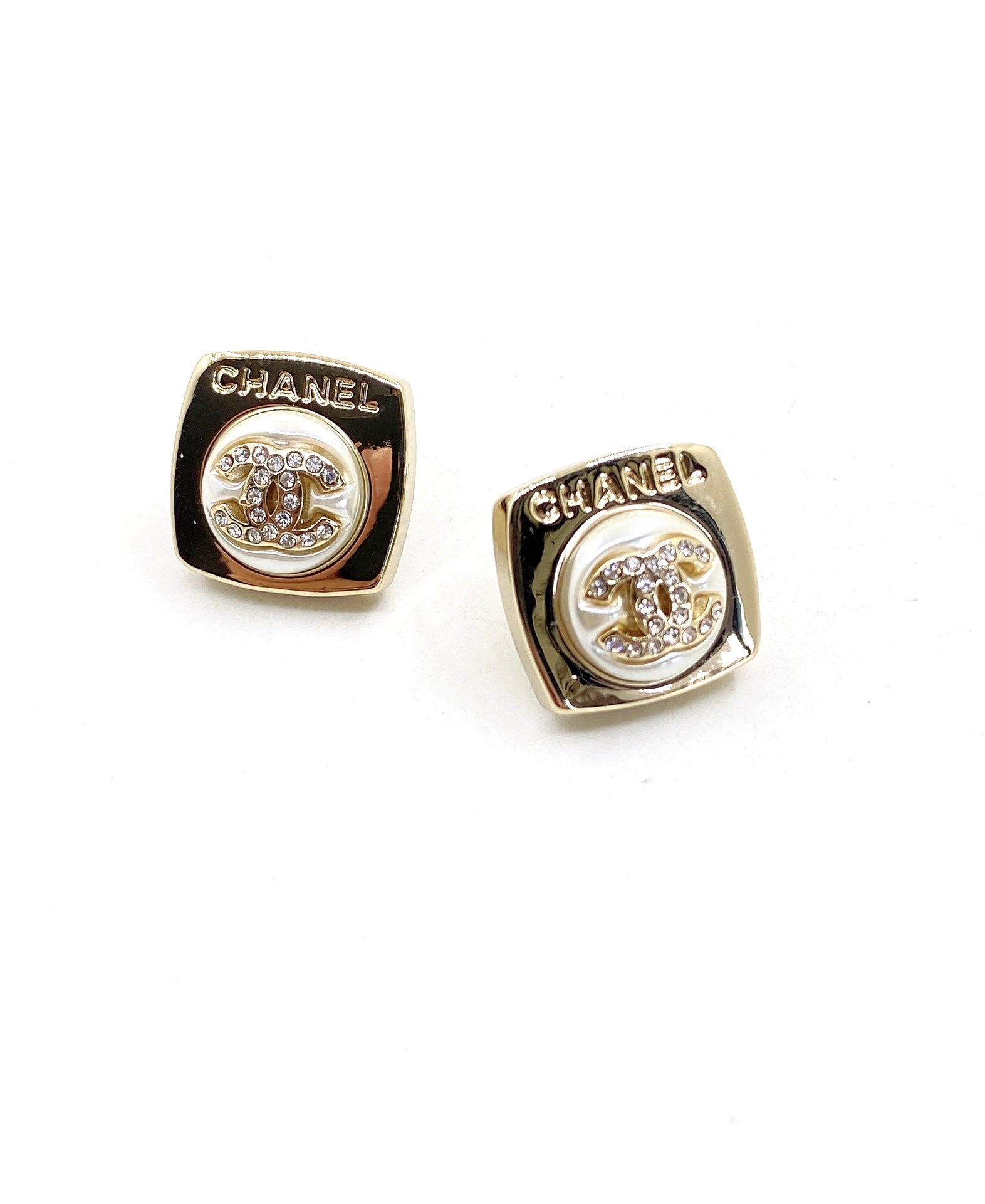 18K Chanel Diamond Square Earrings