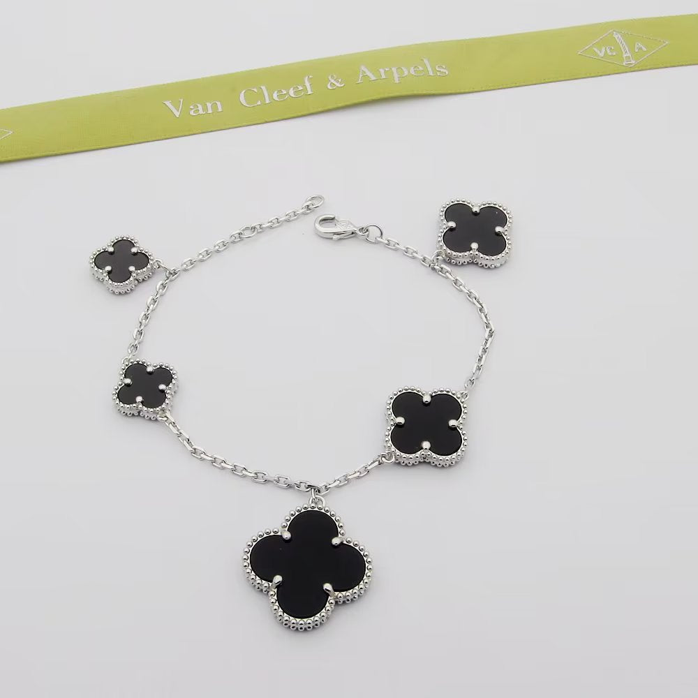 18K Van Cleef & Arpels Magic Alhambra Five Black Motifs Bracelet
