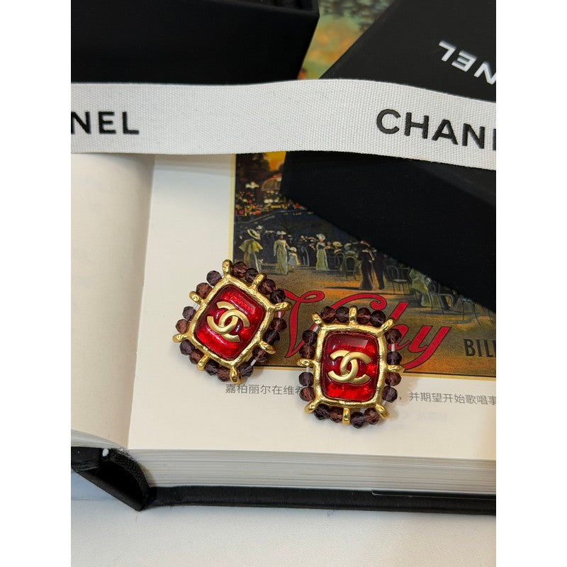 18K Chanel Red & Yellow Earrings
