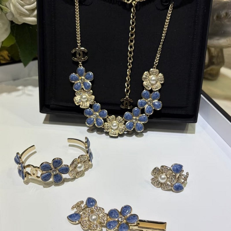 18K Chanel Blue & White Flower Diamond Necklace