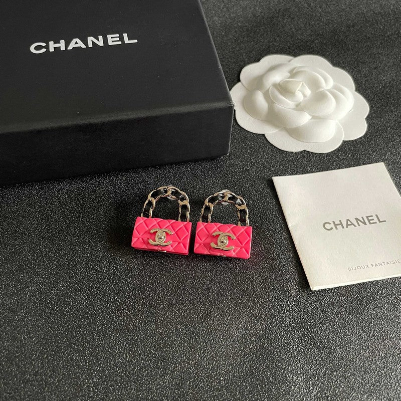 18K Chanel Color Bag Gold Earrings