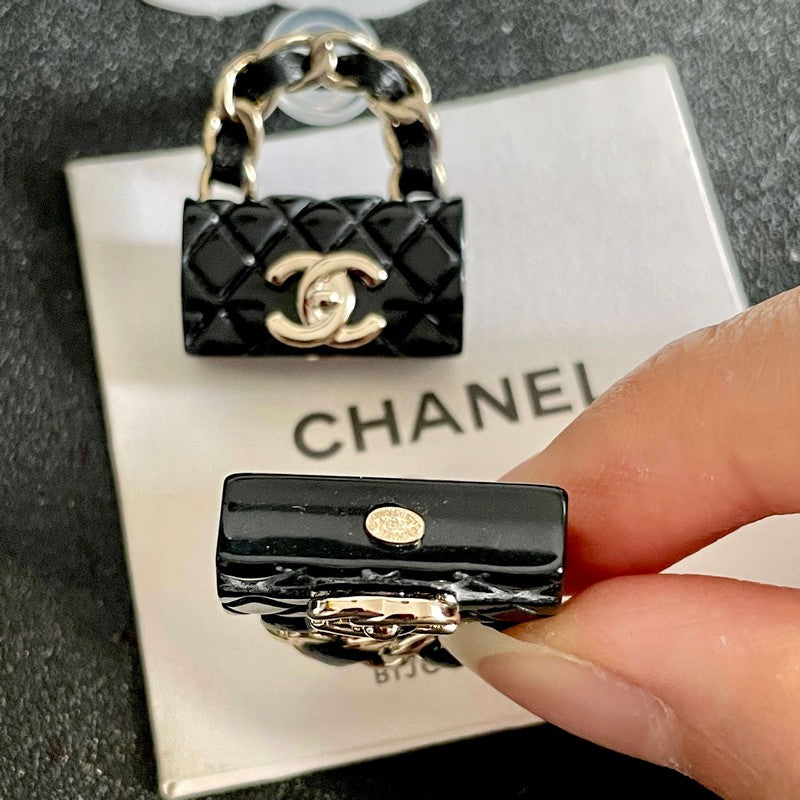 18K Chanel Color Bag Gold Earrings