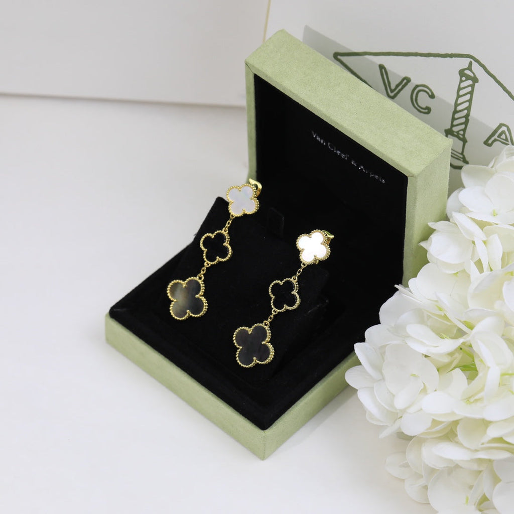 18K Van Cleef & Arpels Magic Alhambra Three Pearls Motifs Earrings