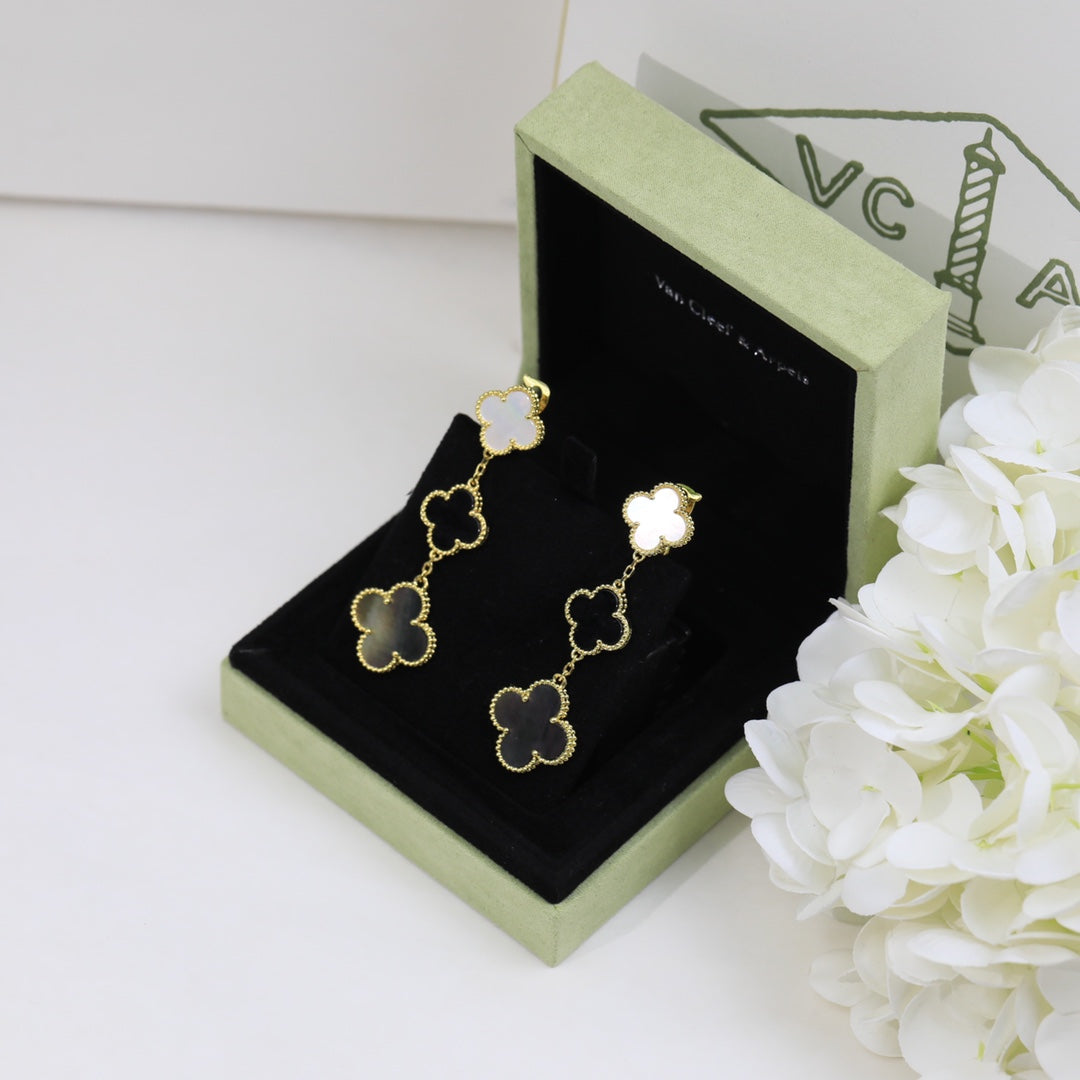 18K Van Cleef & Arpels Magic Alhambra Three Pearls Motifs Earrings