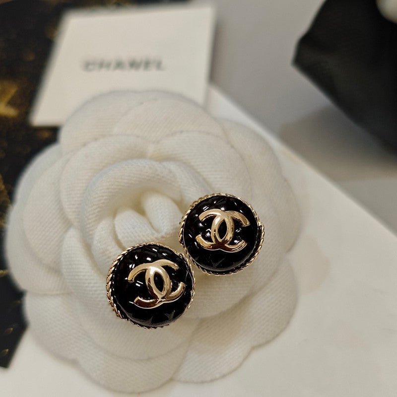 18K Chanel Black & Pink Round Earrings