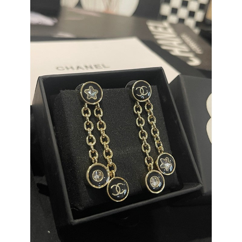 18K Chanel 25K Black Gold Chain Earrings