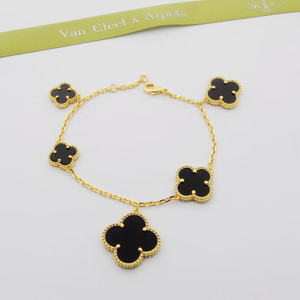 18K Van Cleef & Arpels Magic Alhambra Five Black Motifs Bracelet