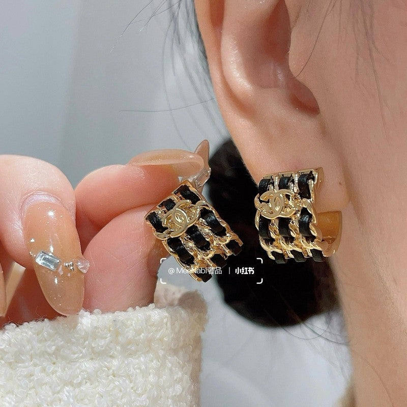 18K Chanel Leather Gold Circle Earrings
