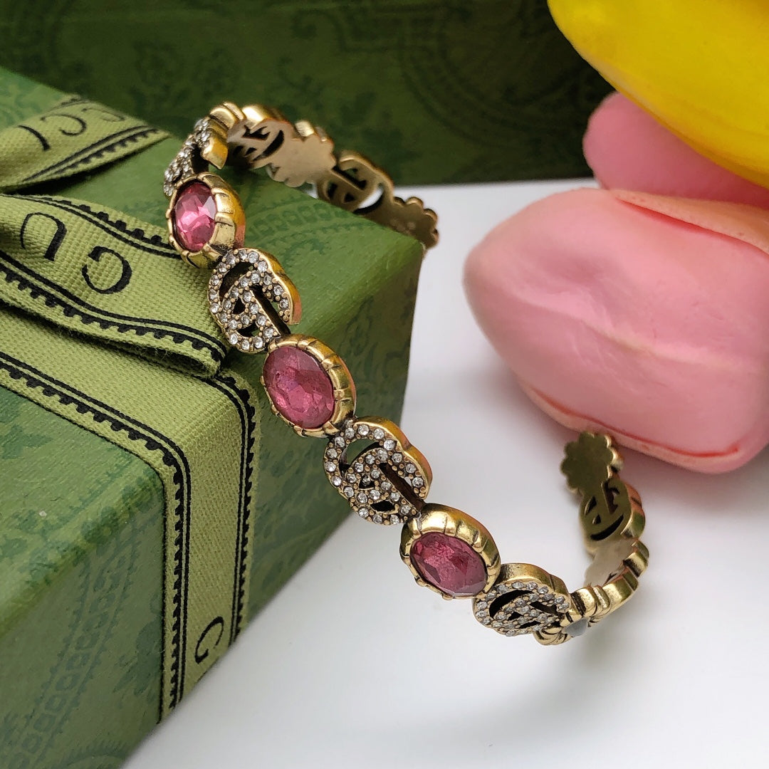 18K Gucci Red Crystals Open Cuff Bracelet